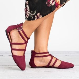 SunnyMia Shoes - Caged Wine Almond Toe Flats SunnyMia Shoes - Caged Wine Almond Toe Flats